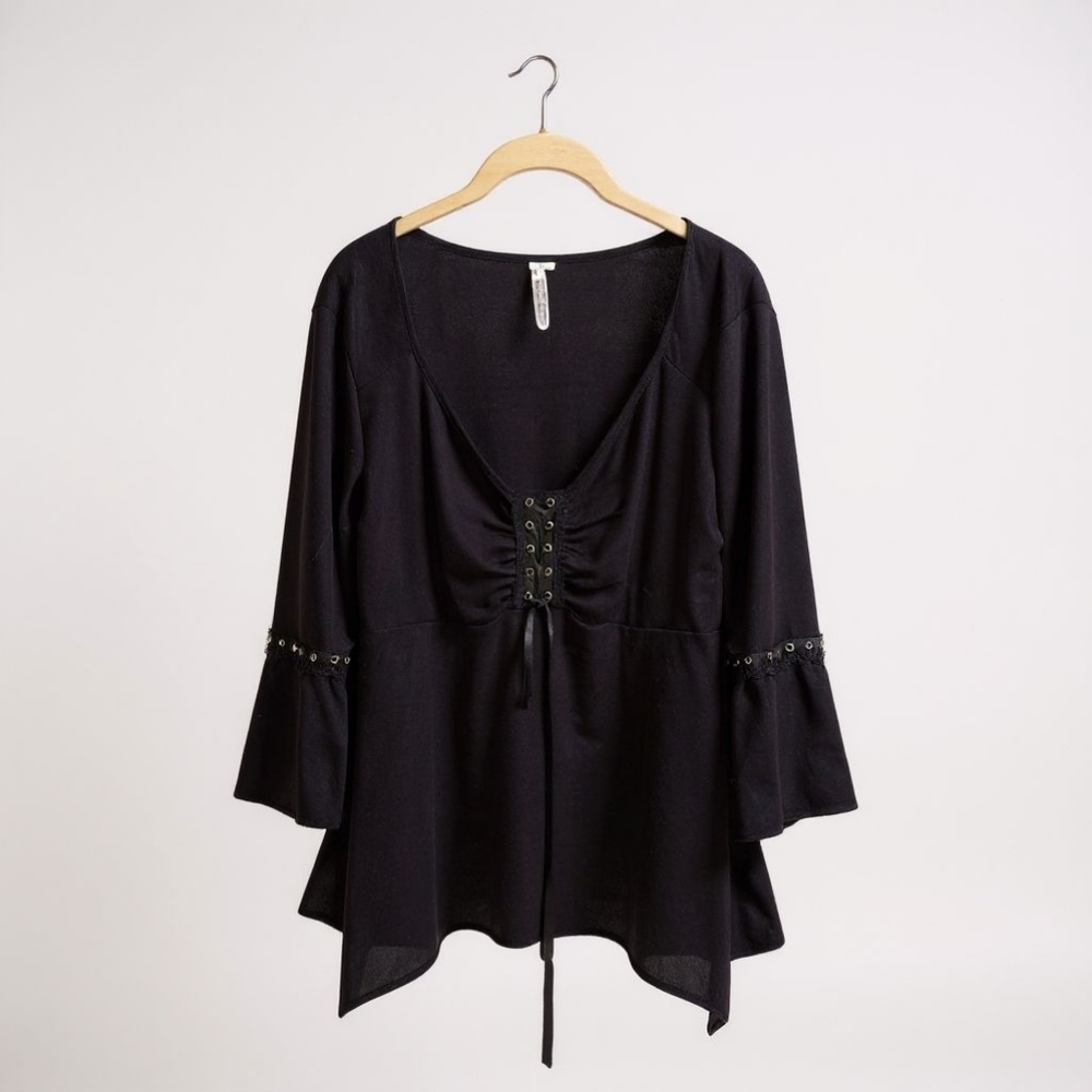 Gothic Lolita  Black Lace-Up Blouse Whimsigoth Dark Fairy Forest Fairy XL
